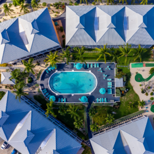 overhead shot of resort with pool