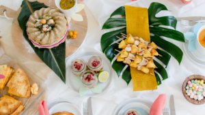 easter themed brunch with colourful finger foods